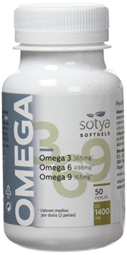 Sotya Omega 3 6 9 Capsulas Blandas - Complemento Alimenticio Elaborado con Aceites Vegetales y Pescado - Rico en Ácidos Grasos Esenciales – 50 Perlas de 1400mg – Alto Contenido en EPA, DHA, LA y GLA