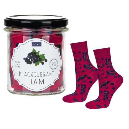 soxo Calcetines Divertidos Mermelada en Frasco para Mujer 35-40EU, Blackcurrant Jam