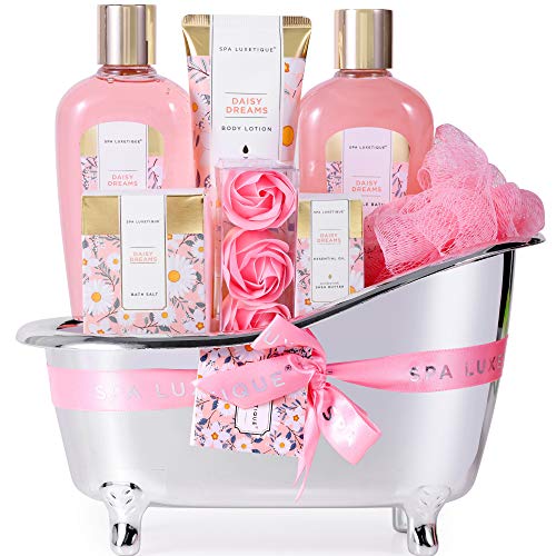 Spa Luxetique Cesta de Regalo para Mujer, Set de Baño y Ducha, Set de Spa para Hogar con 8 Piezas, Incluye Loción Corporal, Saled de Baño, Aceite Esencial, Regalo de Belleza para Mujer