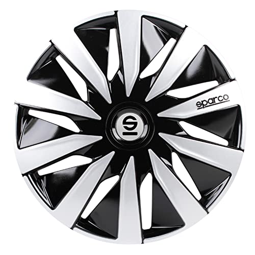 Sparco SPC1491BKSV Tapacubos Lazio, Negro/Plata, Set de 4, 14 pulgadas