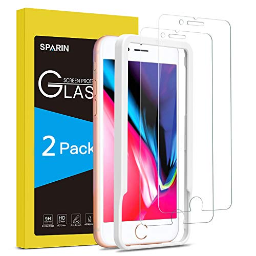 SPARIN 2 Pack Protector de Pantalla Compatible con iPhone 7 Plus/iPhone 8 Plus, Cristal Templado Compatible con iPhone 7/8 Plus, Vidrio Templado con marco de alineación, alta definición
