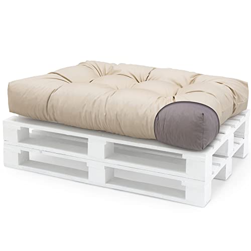 Spatium Cojines para pales europalé palets Funda desenfundable, Impermeable Beige Asiento 120x60x15