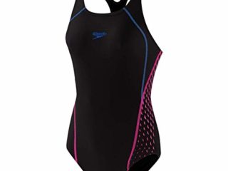 Speedo Traje de baño-68-09306F228 baño, Black/Beautiful Blue/Elec Pink, 38 para Mujer