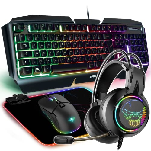 SPIRIT OF GAMER ULTIMATE 500 - Pack Gaming RGB 4 en 1 - Para PC/CONSOLA - Teclado Gamer Aluminio Anti-Ghosting - Ratón Gamer 6400 DPI/7 botones - Auriculares Gamer 7.1 - Alfombrilla RGB