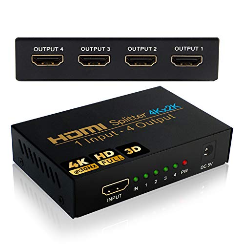 Splitter HDMI, 4 Salidas NIERBO HDMI Duplicator Compatible con 4K 3D 1080p 1 Entrada x 4 Salidas Distribuidor HDMI 1 x 4 para PS4 PS3 Xbox y más Dispositivos HDMI