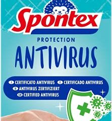 Spontex Protección Antivirus x100 - Guantes desechables de vinilo, sin polvo y sin látex, certificados antitivirus, talla L, 100 unidades