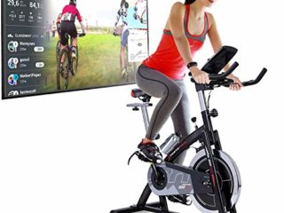 Sportstech Bicicleta Estática | Bicicleta Fitness con Volante de 22 kg - Eventos en Video & App Multijugador, Incl. eBook - Compatible con Pulsómetro - Bicicleta para Casa - hasta 125Kg | SX200