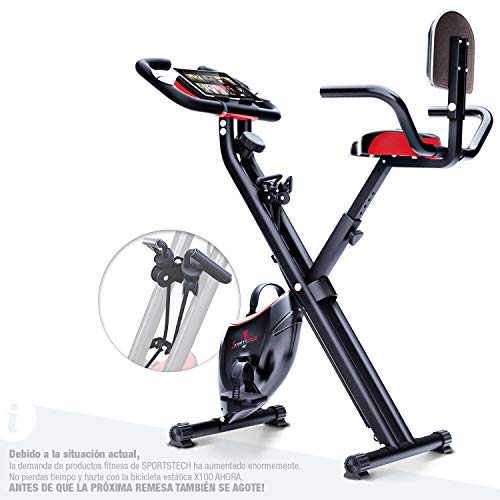 Sportstech Bicicleta Estática con Consola LCD y Cuerdas de Resistencia | Marca alemana de calidad | Bicicleta Plegable para el Hogar con Asiento cómodo y Sensores de pulso | Gimnasio en Casa | X100-B