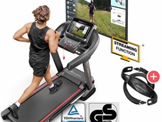 Sportstech F37 Cinta de Correr Plegable Profesional-Marca Alemana-Eventos de Video, Aplicación Multijugador, 12 Programas + TÜV/GS, Pulsómetro Incl, USB, AUX, Altavoces + Sistema Lubricación y 150 Max