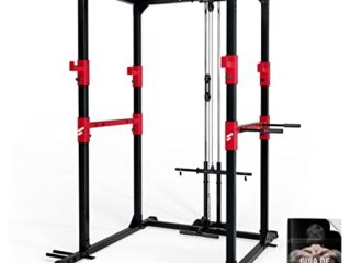 Sportstech Power Rack + Barra de Dominada, Barra de Dips, 2X Poleas + Mosquetón y Espaldera | Soporte para pesas | Jaula de musculación en casa: Fitness y deporte en casa- Jaula de fuerza | FPR300/350