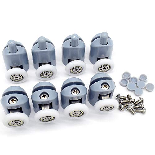 SSyang 8 Piezas Polea para mampara de ducha Ruedas Rodamientos para raíles para Puertas Correderas para puerta corredera de cristal baño(4 Rodillos Superiores + 4 Rodillos Inferiores)