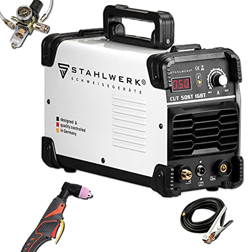 STAHLWERK cortador de plasma CUT 50 ST IGBT de 50 Amperio, rendimiento de corte hasta 14mm, adecuado para chapas pintadas y oxidadas, 7 años de garantía