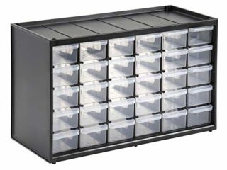 Stanley 1-93-980 - Organizador de 5 niveles de 30 cajones, Marco de polipropileno de alta densidad, Cajones blandos transparentes y a prueba de golpes, Apilable, 36.5 x 15.5 x 22.5 cm, Multicolor