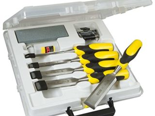 Stanley 5-16-421 - Kit de cinceles para madera (5 piezas) Dynagrip, Hoja de acero de carbono, Incluye piedra de afilar/aceite/maletín, Multicolor