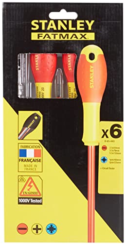 Stanley FatMax 0-65-443 - Juego de 6 destornilladores aislados 1000V, Hoja de acero, Protección de poliamida, Mango suave