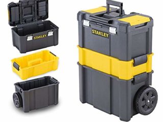 STANLEY STST1-80151 Taller Móvil para Herramientas 3 en 1 con Cierres Metálicos con Capacidad 20 kg, Color Negro/Amarillo