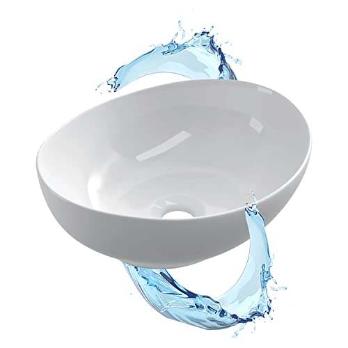 STARBATH PLUS - Lavabo Blanco de Cerámica - con Forma Ovalada - Medidas 41 x 33 x 15 cm - Ideal para Poner sobre Encimera de Muebles de Baños y Aseos