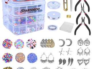STARTOGOO Kits para Hacer Bisutería, 1500PCS Fabricación de Joyas Herramientas de Hacer Pulseras, Kit para Hacer Pendientes incluyen Ganchos para Pendientes