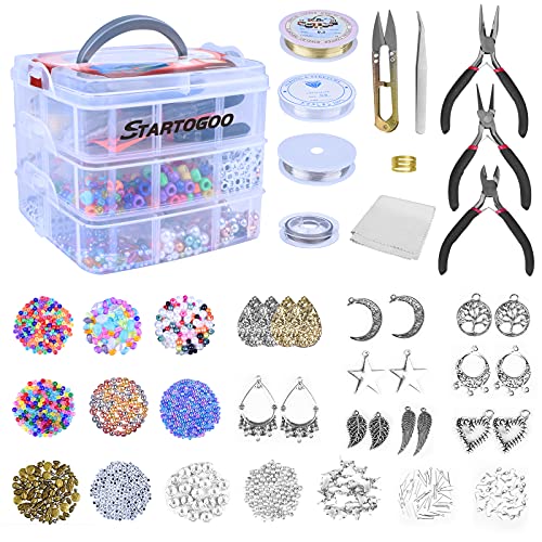 STARTOGOO Kits para Hacer Bisutería, 1500PCS Fabricación de Joyas Herramientas de Hacer Pulseras, Kit para Hacer Pendientes incluyen Ganchos para Pendientes