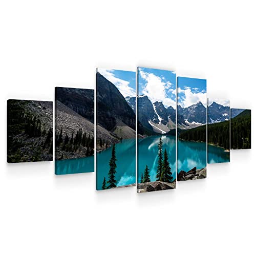 Startonight Grande Cuadro Moderno en Lienzo - Lago Claro Entre Las Montañas - Pintura Paisaje para Salon XXL Decoración 7 Piezas 100 x 240 CM
