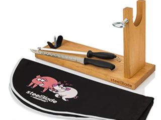 Steelblade Banqueta Pata Negra Cubre Kukuxumusu + Cuchillo Chaira-Soporte Jamonero Ideal para Jamones y Paletas