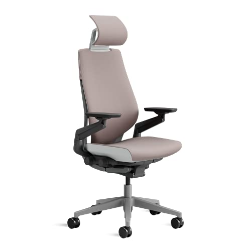 Steelcase Gesture Silla de Oficina Ergonómica con Altura, Soporte Lumbar, Brazos y reposacabeza Ajustables, Mecanismo reclinable y tapicería cómoda en Tejido Gris/naranja