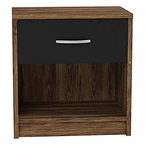 Stella Trading Pepe en Nogal, Negro-Sencilla mesita de Noche con un cajón a Juego con Cualquier Cama y Dormitorio, Madera, Columbia Nussbaum/Abs. Schwarz, 28 x 39 x 41 cm