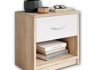 Stella Trading Pepe Mesita de Noche Sencilla con un cajón Adecuada para Cada Cama y Dormitorio, Roble Sonoma/Blanco, 39 x 41 x 28 cm