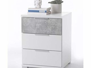 Stella Trading Universal de hormigón Blanco-Moderna mesita de Noche de Tres cajones para su Cama, Madera, 42 x 46 x 61 cm