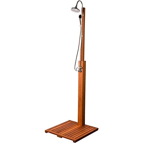 STILISTA® Cascata de ducha de jardín hecha de madera Shorea, ducha de madera engrasada que incluye ducha de mano ducha de piscina, ducha al aire libre