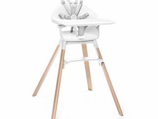 STOKKE® Clikk™ - Trona de madera con arnés y bandeja │ Silla de bebé para comer con asiento y reposapiés ajustables │ Portátil │ color: White