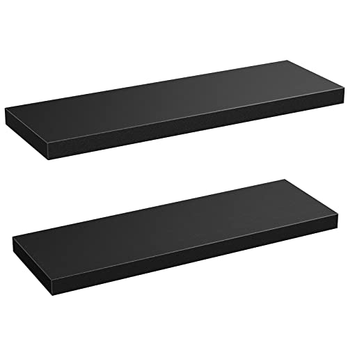 STOREMIC Estanteria Pared Negro, Baldas Pared 2 Niveles, Estante Pared de Madera 60cm de MDF, Ideal para Dormitorio, Sala de Estar, Estudio, la Sala de Estar, la Oficina en el Hogar, etc