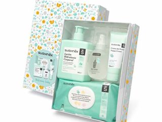 Suavinex – Canastilla de cosmética para bebé/Canastilla de regalo para recién nacido. Crema pañal 75ml + Loción hidratante corporal 500ml + Fragancia Baby Cologne 100ml + Toallitas 72 ud. Color azul