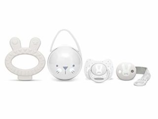 Suavinex Set Premium Recién Nacido con Chupete fisiológico silicona 0-6 meses, Broche, Portachupetes y Mordedor, gris