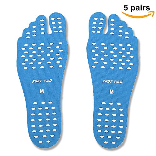 Suelas para andar descalzo Olanstar unisex, adhesivas, antideslizantes, antiarañazos, impermeables, resistentes al calor, para caminar libremente (5 pares), azul claro, Large