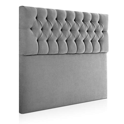 SUENOSZZZ-ESPECIALISTAS DEL DESCANSO Cabecero Copenhague de Gran Acolchado, con Botones en capitoné para Camas de 150 (160 x 120 cm) Tapizado en Tela Antimanchas Color Gris