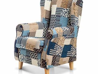 SUENOSZZZ-ESPECIALISTAS DEL DESCANSO Sillón Orejero Butaca Moderna Tapizado Patchwork Color Azul Sillones de Salón, Lactancia, Dormitorio, Lectura