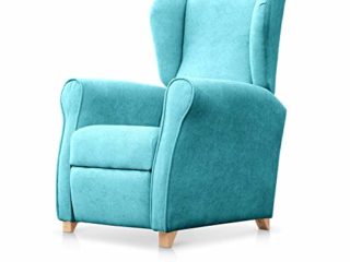 SUEÑOS ZZZ Sillón Relax orejero Irene reclinable con Patas de Madera, Relax nórdico tapizado en Tela Antimanchas Turquesa