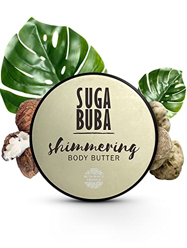 SugaBuba Mantequilla Corporal Brillante de Lujo con Manteca de Karité Orgánica y Trufa Blanca | Crema Hidratante y Brillante para el Cuerpo, Natural y Amigable con los Veganos | Brillo Dorado 250 ml
