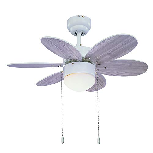 Sulion Vt. 30" 6P Blanco/Pino Lavado Rainbow - Ventilador de 76cm diámetro, color Blanco/Pino Lavado Rainbow