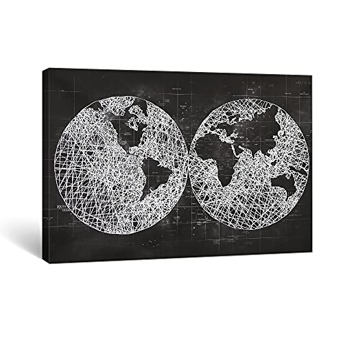 SUMGAR Cuadros en Lienzo Negro y Blanco Mapa Mundi con Diseño de Purpurina Modernos de Decoración Hogar Salon Dormitorios - 60 x 90 cm