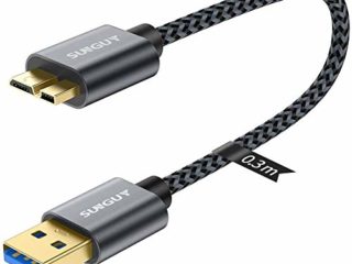 SUNGUY Cable USB 3.0 Micro B, 0,3M Tipo A a Micro B Macho Cable de disco duro de para Seagate, Toshiba Canvio, Western Digital (WD), My Passport y Elements, cable de carga USB para Galaxy S5, Note 3