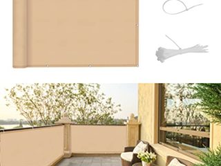 SUNNY GUARD Pantalla para Balcón Jardín Protección de Privacidad PES Protección UV, Resistente al Viento, con Ataduras de Cables, 75x300cm Arena