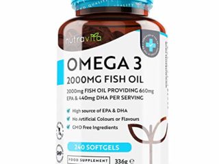 Superfuerza Omega 3 2000mg - 240 Capsulas Gel - Máxima Concentración de EPA 660mg y DHA 440mg - Aceite Concentrado de Pescado de Aguas Frías - Suministro 4 Meses - Hecho por Nutravita