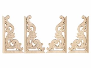 SUPVOX Tallado en madera Eslabón de la esquina Onlay Adornos de madera sin pintar Apliques Estilo europeo Puerta Gabinete Decoración 4 piezas (13 * 7cm)