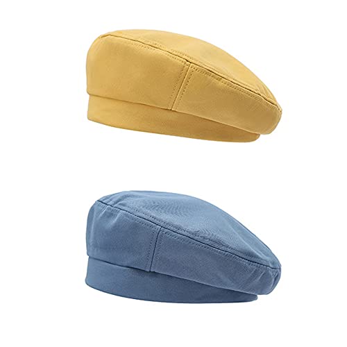 SUQ 2 Sombreros Boina, Boina Verano para Mujer, Boinas de Sección Delgada, Sombrero de Retro, Sombrero Octogonal Salvaje Informal, Color Sólido, Artículos de Moda, Azul & Amarillo