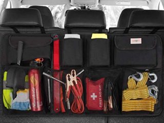 SURDOCA Organizador Coche - 3 Gen [90 * 46 cm de Doble Capacided] Organizador Maletero Coche, Equipado con [Elastic Net & 4 Structura de Varita Mágica] Bolsa Maletero Coche, Bolsa Coche, Negro