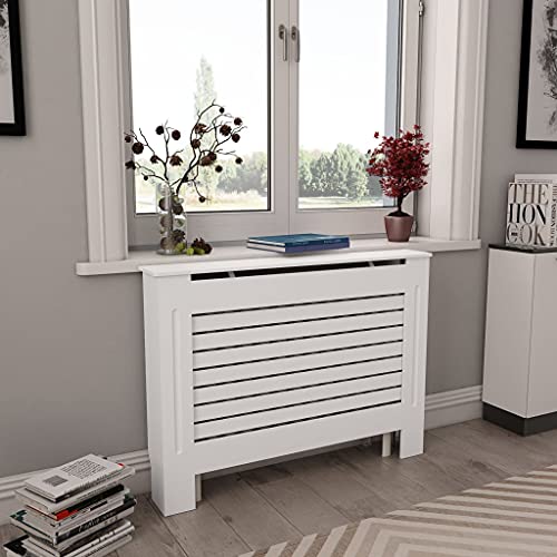 Susany Cubiertas para Radiador 2 Unidades Cubreradiadores Modernos Cubre Radiador para Sala de Estar Dormitorio Estanterias para Radiador MDF Blanco 112x19x81,5 cm