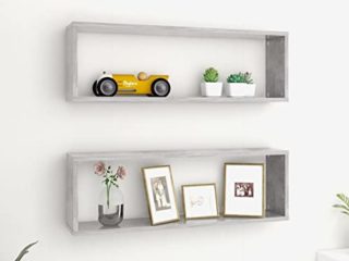 Susany Estantes Cubo Pared 2 uds Aglomerado Estantería Cubo Baldas Flotante Pared Estante Colgante Estantes Pared Decorativo para Sala de Estar Dormitorio Oficina Gris Hormigón 80x15x26,5 cm