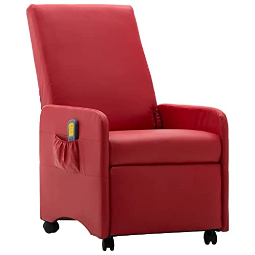 Susany Sillón de Masaje reclinable,Sillón Relax de Salón con Ruedas,8 Puntos de Masaje y 5 Modos,Respaldo y Reposapiés Ajustable,función de Calor para la Cintura,Cuero sintético Rojo